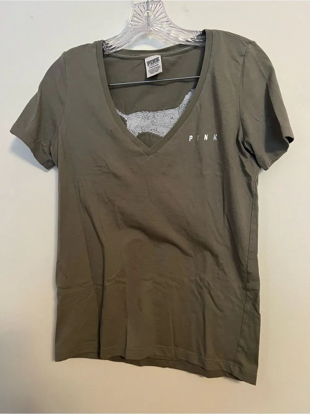 PINK Victoria's Secret Olive Green V-Neck Tee